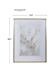 Uttermost Ethos framed abstract print with gold accents, modern artwork in a sleek frame on a neutral background.