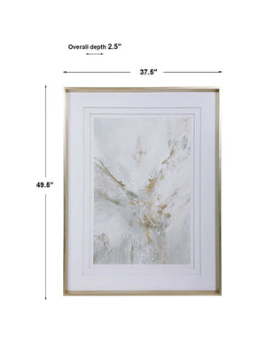 Uttermost Ethos framed abstract print with gold accents, modern artwork in a sleek frame on a neutral background.