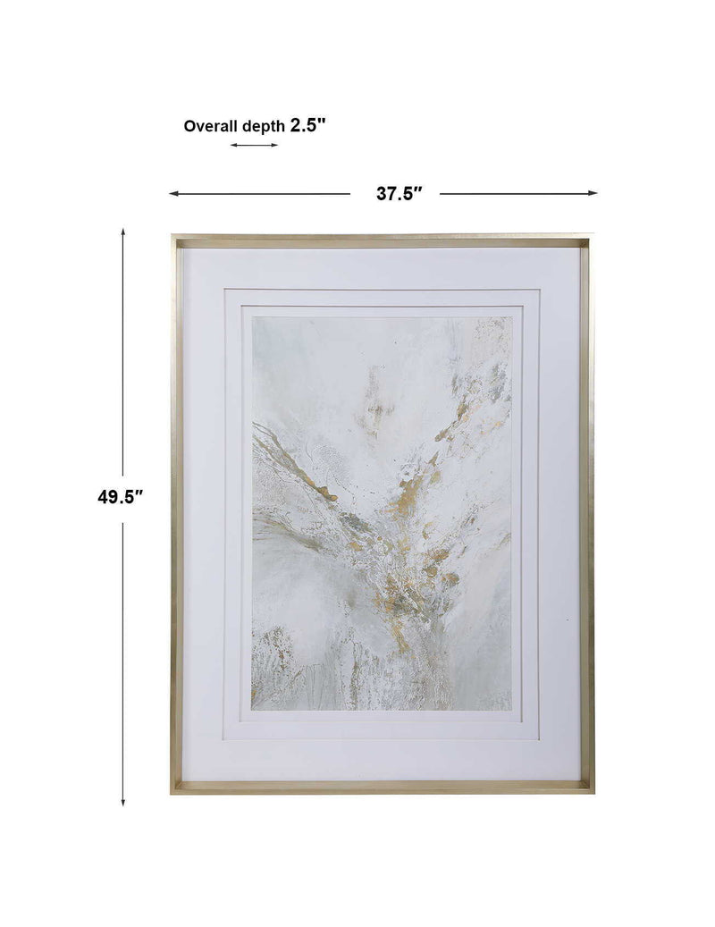 Uttermost Ethos framed abstract print with gold accents, modern artwork in a sleek frame on a neutral background.