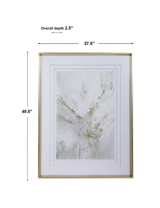 Uttermost Ethos framed abstract print with gold accents, modern artwork in a sleek frame on a neutral background.