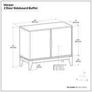 Walnut brown Simpli-Home Harper 2-door sideboard buffet with sleek design and storage compartments.