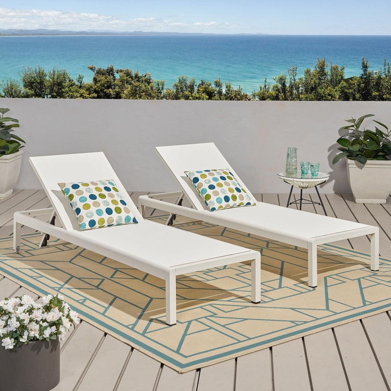 Noble House outdoor patio chaise lounge with five reclining positions, featuring a cushioned, weather-resistant design perfect for outdoor relaxation.