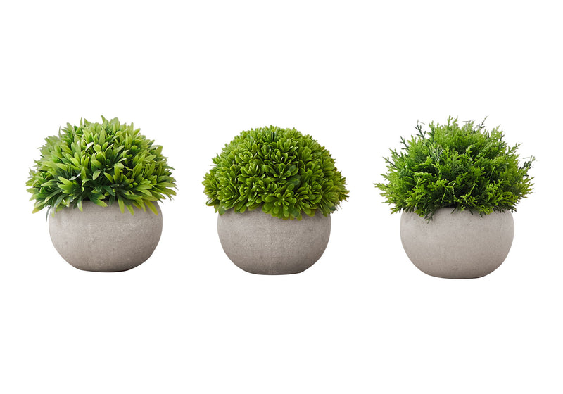 5" Tall, Artificial Plant, Grass, Indoor, Faux, Fake, Table, Greenery, Potted, Decorative (Set of 3) - Green / Gray - R&R Furniture Gallery (Fountain Valley, CA)