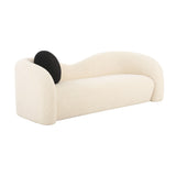 Beige Leonie stationary sofa by TOV Furniture with faux shearling upholstery, featuring plush cushions and modern design.