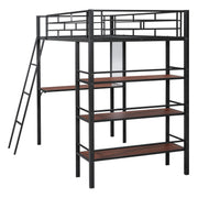Loft Metal Bed With 3 Layers Of Shelves And Desk, Stylish Metal Frame Bed With board - R&R Furniture Gallery (Fountain Valley, CA)