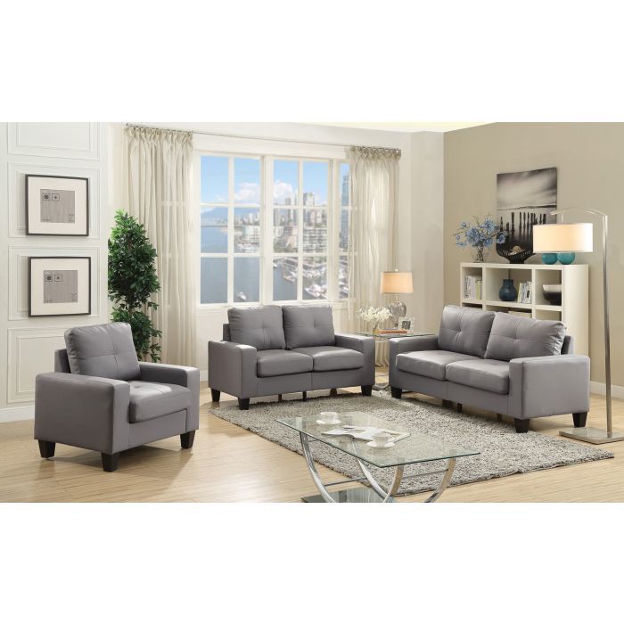 Gray modern stationary sofa by Glory Furniture with sleek design and plush cushions for stylish living room seating.