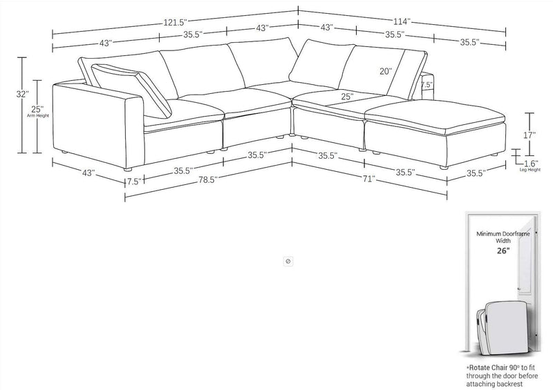 1100 - 5-Piece 4-Seat Sectional (Top-Grain Italian Leather)