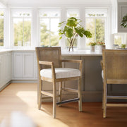 Cane Back Counter Stool With Upholstered Seat - Cream / Reclaimed Natural - R&R Furniture Gallery (Fountain Valley, CA)