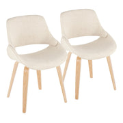 Lumi Source Fabrico mid-century modern dining chair set with natural bent wood legs, in blue, cream, and camel color options.