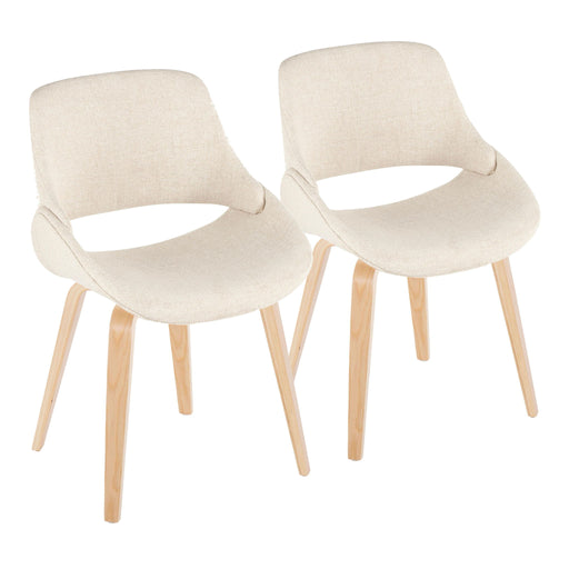 Lumi Source Fabrico mid-century modern dining chair set with natural bent wood legs, in blue, cream, and camel color options.