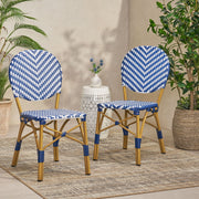 Outdoor Rattan And Aluminum French Armless Bistro Chairs Set - Navy Blue - R&R Furniture Gallery (Fountain Valley, CA)