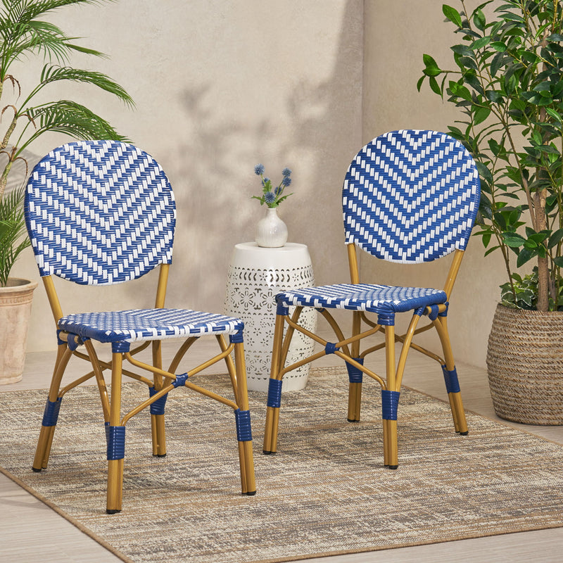 Outdoor Rattan And Aluminum French Armless Bistro Chairs Set - Navy Blue - R&R Furniture Gallery (Fountain Valley, CA)