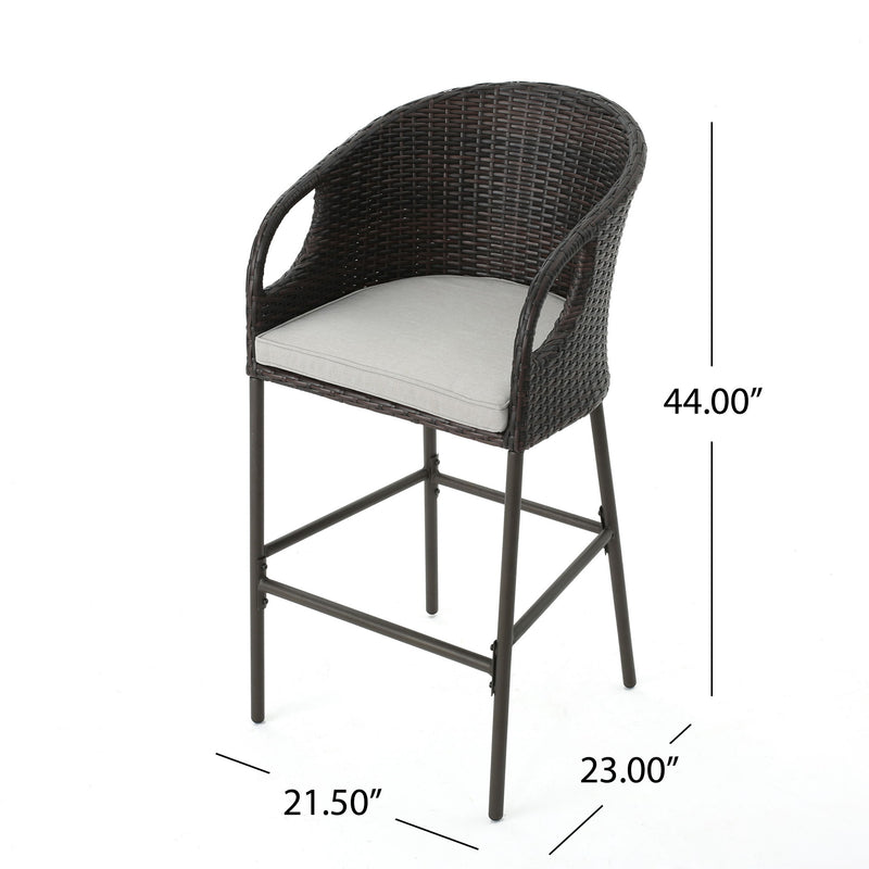 Outdoor 31" Rattan Barstools With Waterproof Cushions (Set of 2) - Multi Brown - R&R Furniture Gallery (Fountain Valley, CA)