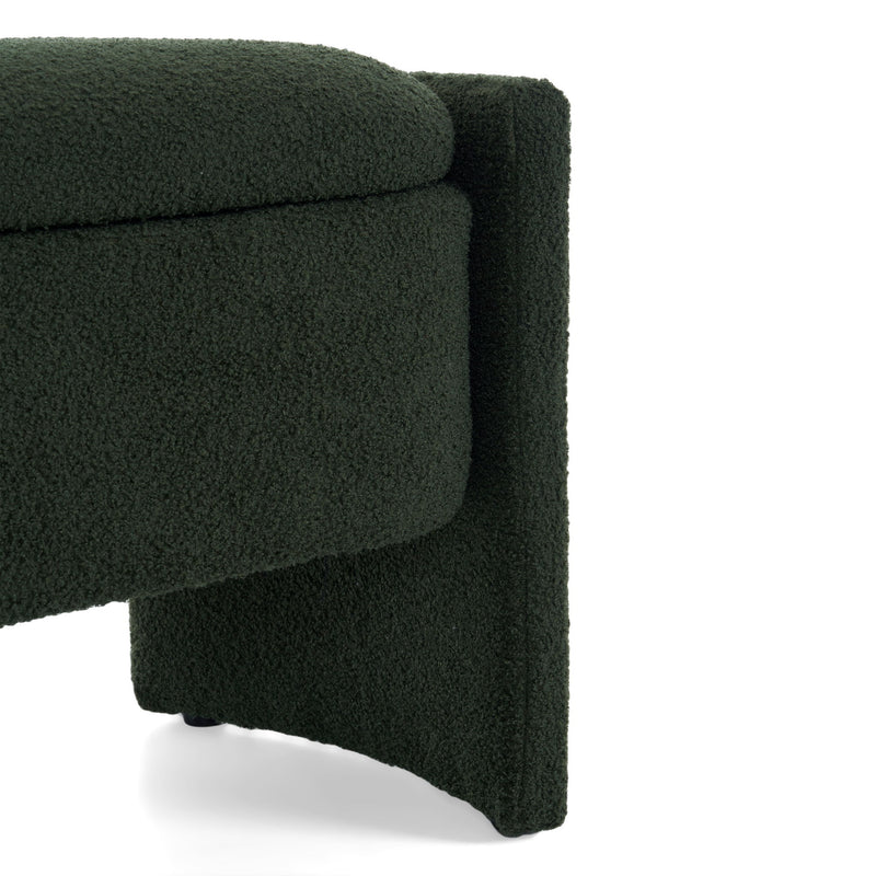 Elegant Long Shaped Storage Ottoman Bench, Boucle Material, Simple And Grand Design - Dark Green - R&R Furniture Gallery (Fountain Valley, CA)