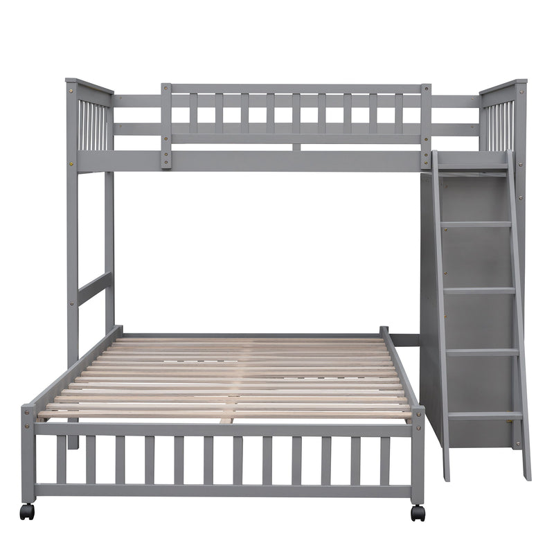 DreamHaus bunk bed with six drawers, flexible shelves, and a bottom bed on wheels, designed for versatile space-saving sleeping solutions.