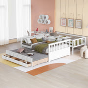 DreamHaus bunk bed with twin size trundle and storage drawers, featuring sturdy frame and space-saving design.