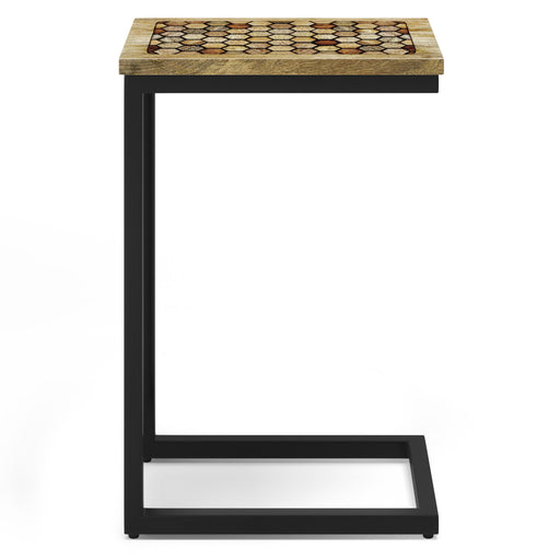 Simpli-Home Davisville C side table in natural wood finish, showcasing a sleek modern design perfect for living room decor.