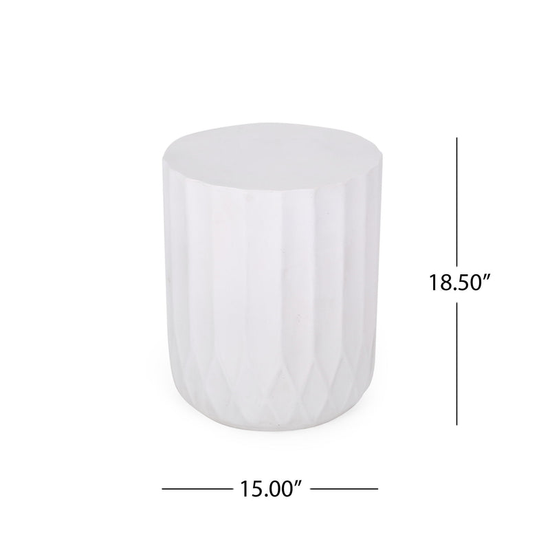 Antique white outdoor end table with scallop edge from Noble House, showcasing a stylish design perfect for patio or garden use.