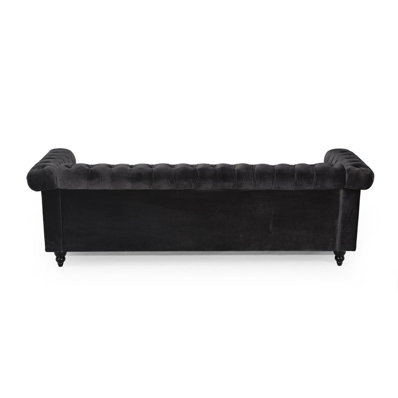 Noble House Chesterfield style 3-seater sofa with deep button tufting and plush upholstery in a stationary design.