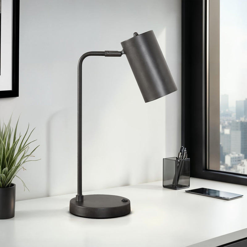 Modern gray 8th Street table lamp with USB port, featuring a sleek design and a fabric shade, ideal for bedside or desk lighting.