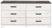 Shawburn - Six Drawer Dresser - Pewter-tone pulls - White / Black / Gray - R&R Furniture Gallery (Fountain Valley, CA)