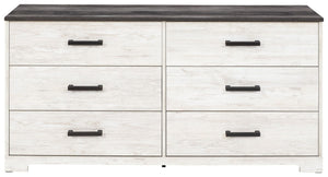 Shawburn - Six Drawer Dresser - Pewter-tone pulls - White / Black / Gray - R&R Furniture Gallery (Fountain Valley, CA)