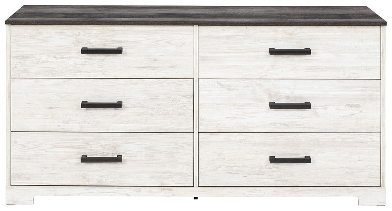 Shawburn - Six Drawer Dresser - Pewter-tone pulls - White / Black / Gray - R&R Furniture Gallery (Fountain Valley, CA)