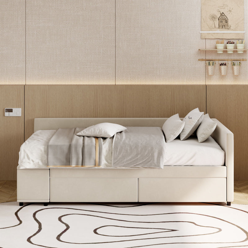 L Shaped Upholstered Platform Bed With Storage And Drawers - R&R Furniture Gallery (Fountain Valley, CA)