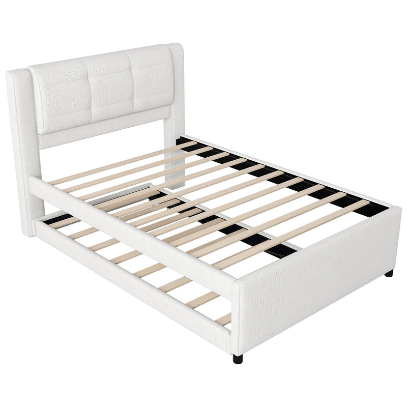Upholstery Platform Bed With Trundle, Trundle Can Be Flat Or Erected - R&R Furniture Gallery (Fountain Valley, CA)
