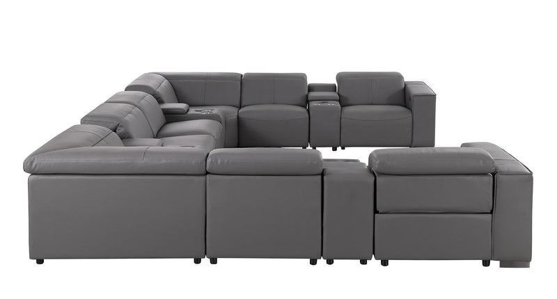 1208 - 12 Piece U Shaped Leather Sectional With 4 Power Recliners & Power Headrest