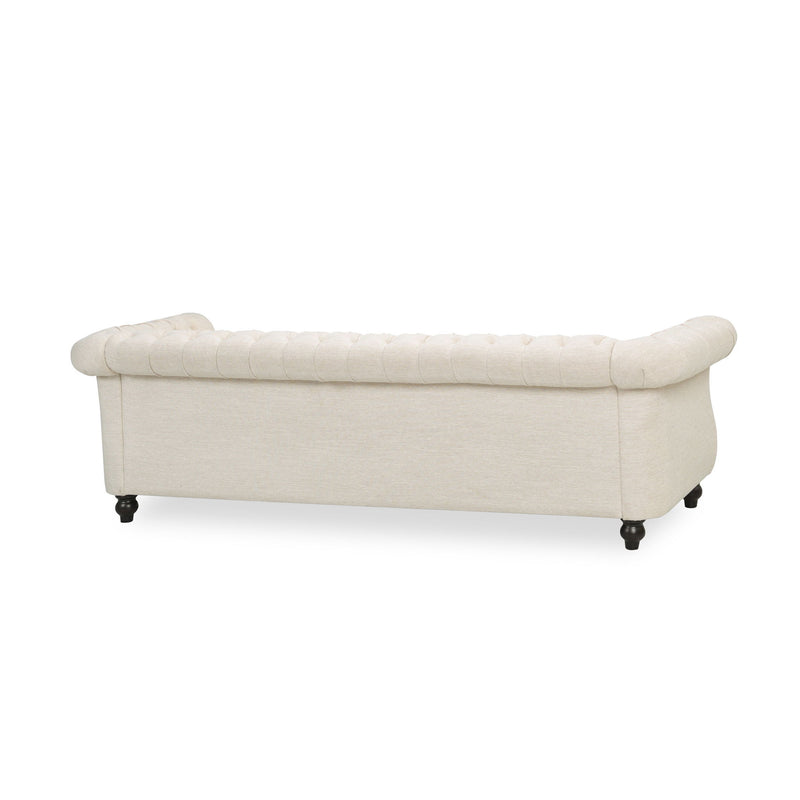 Noble House Chesterfield style 3-seater sofa with deep button tufting and classic stationary design, in a rich upholstery finish.