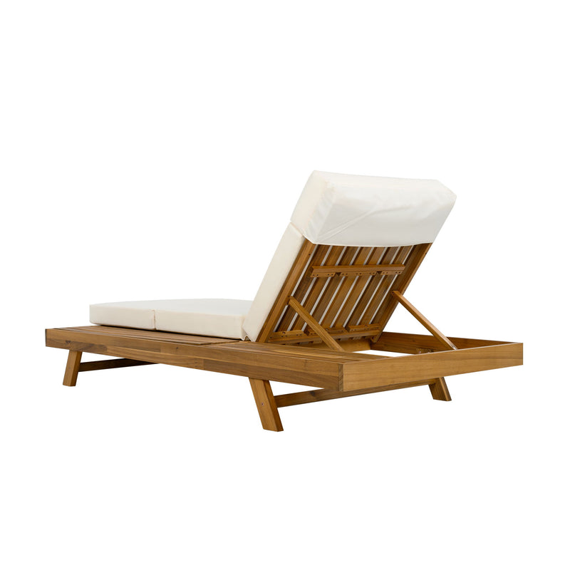 Acacia Wood Lounge Chaise Set With Headrest And Water Resistant Cushions - Beige - R&R Furniture Gallery (Fountain Valley, CA)