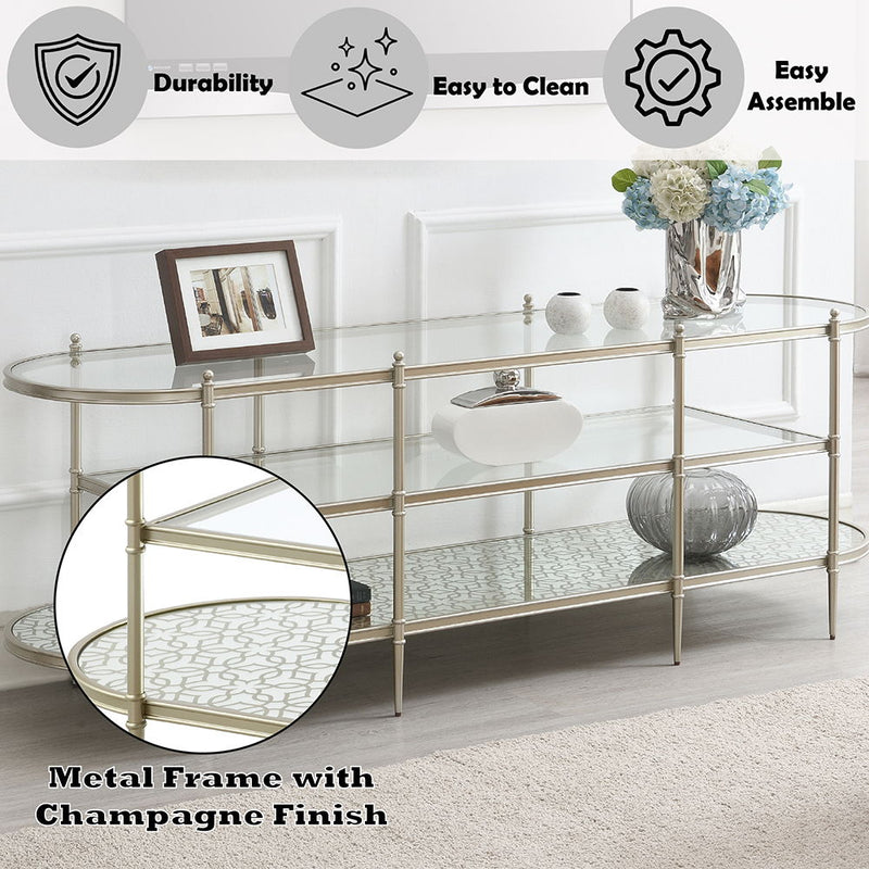 Zaba - TV Stand - Glass Top & Champagne - R&R Furniture Gallery (Fountain Valley, CA)