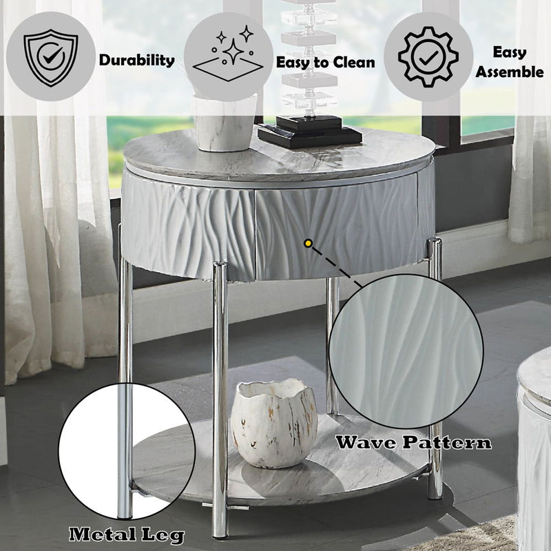 Yukino - End Table - Gray High Gloss & Chrome - R&R Furniture Gallery (Fountain Valley, CA)