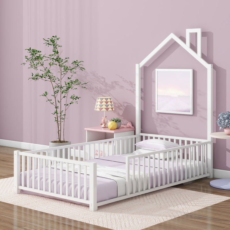 Metal House Platform Bed With Guardrail And Chimney - R&R Furniture Gallery (Fountain Valley, CA)
