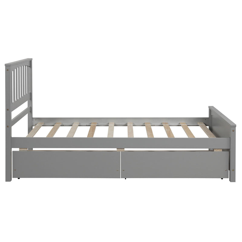 DreamHaus platform storage bed with two built-in drawers, featuring a modern design and a sturdy wooden frame.