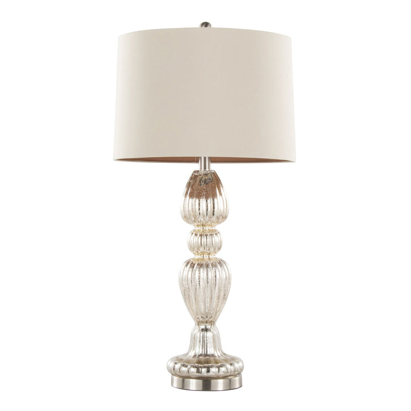 Set of two Lumi Source contemporary table lamps with mercury, nickel, and natural finishes, featuring sleek modern design.