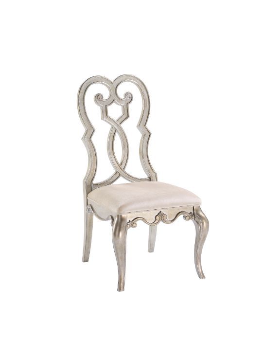 Esteban - Side Chair (Set of 2) - Ivory Velvet & Antique Champagne - R&R Furniture Gallery (Fountain Valley, CA)