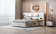Upholstered Platform Bed, 2 Outlets And USB Charging Ports On Both Sides, 2 Bedside Pillows, Storage Shelves - R&R Furniture Gallery (Fountain Valley, CA)