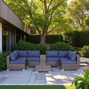 Elegant 4 Person Wicker Patio Seating Set With Cushions And Glass Top Table - R&R Furniture Gallery (Fountain Valley, CA)