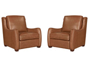 Parker Living Channing cinnamon leather 2-piece living room set with scroll arms and antique brass nail trim, stylish and luxurious.