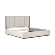 Upholstered bed by Michael Amini with built-in LED lights, featuring plush fabric and a modern, stylish design.