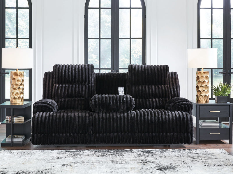 Rhine Falls - Reclining Power Sofa With Drop Down Table - Onyx - R&R Furniture Gallery (Fountain Valley, CA)