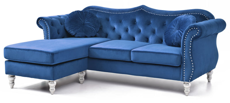 Glory Furniture Hollywood stationary sectional sofa with chaise, featuring plush cushions and modern design in a living room setting.