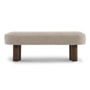 Indoor upholstered dining bench by Noble House with cushioned seat and wooden legs, ideal for modern dining rooms.