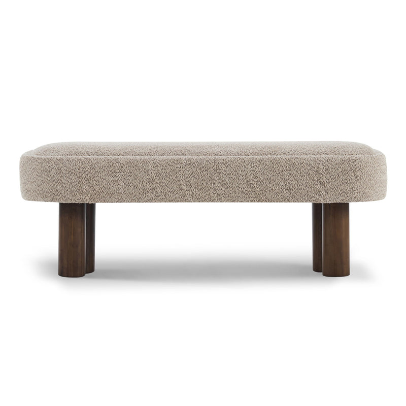 Indoor upholstered dining bench by Noble House with cushioned seat and wooden legs, ideal for modern dining rooms.