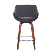 Lumi Source Fabrico mid-century modern counter stool set with fixed height and round footrest, black upholstered seats, pair of two.