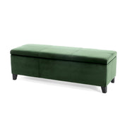 Noble House upholstered storage ottoman bench with soft fabric cushion and wooden legs, versatile for living room or bedroom use.