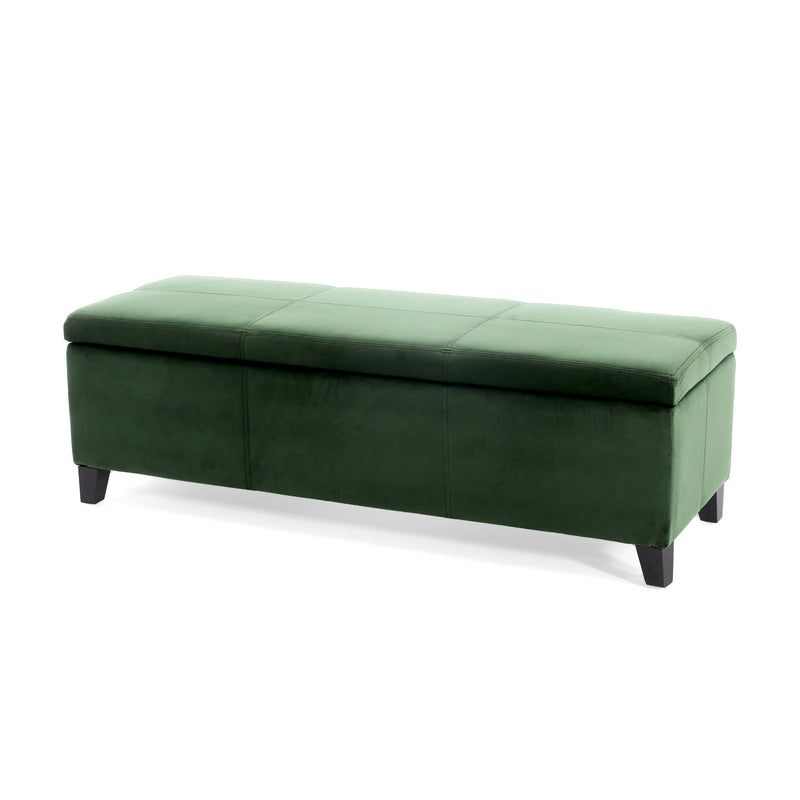 Noble House upholstered storage ottoman bench with soft fabric cushion and wooden legs, versatile for living room or bedroom use.