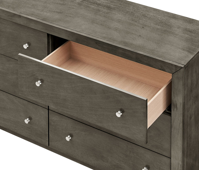 Gray Burlington dresser by Glory Furniture featuring sleek drawers and modern design for bedroom storage.
